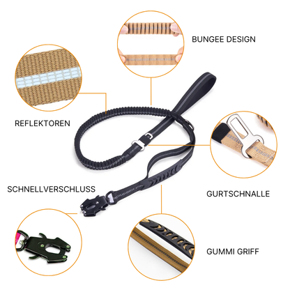 2-in-1 Bungee-Hundeleine – Reflektierend, stoßdämpfend & mit Auto-Gurtfunktion