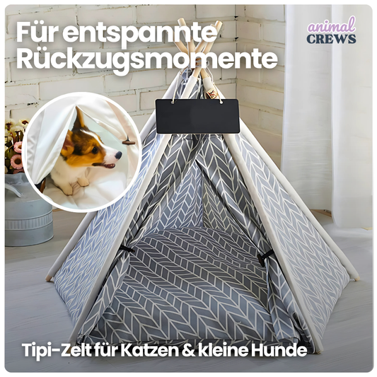 Tipi-Zelt für Katzen & kleine Hunde – Stilvolle Kuschelhöhle mit Kissen & Namensschild