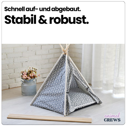 Tipi-Zelt für Katzen & kleine Hunde – Stilvolle Kuschelhöhle mit Kissen & Namensschild