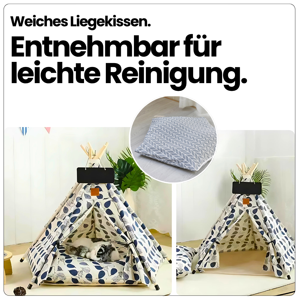 Tipi-Zelt für Katzen & kleine Hunde – Stilvolle Kuschelhöhle mit Kissen & Namensschild