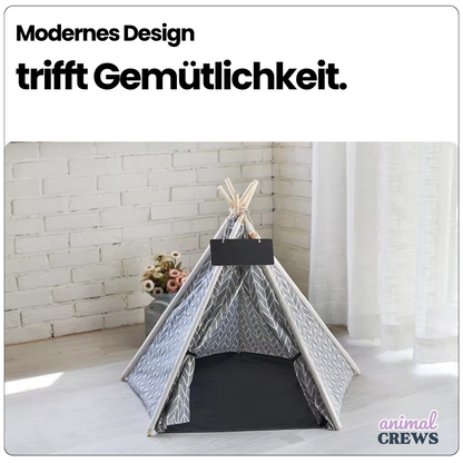 Tipi-Zelt für Katzen & kleine Hunde – Stilvolle Kuschelhöhle mit Kissen & Namensschild